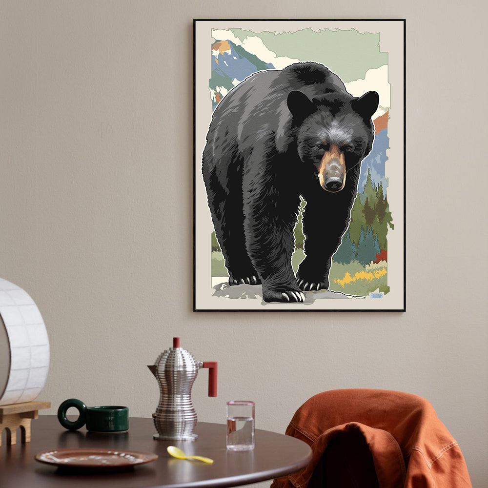 Bold Black Bear– Vibrant Wilderness Scene Canvas Wall Art