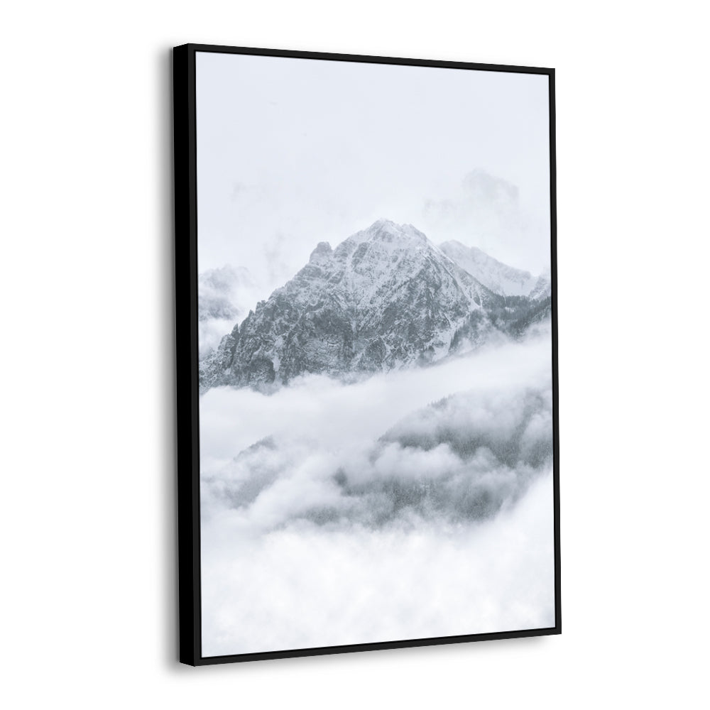 Serene Mountain Mist – Snowy Peaks In The Clouds Canvas Wall Art