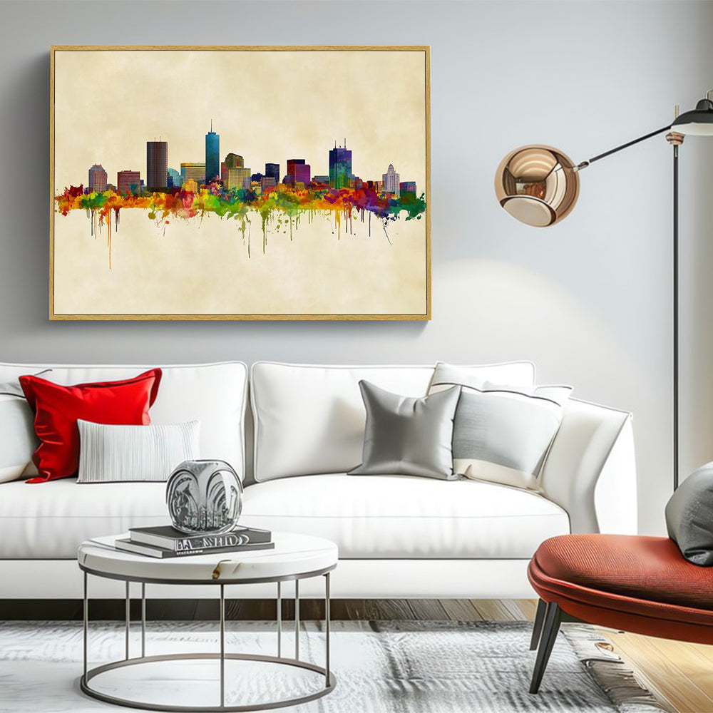 Vibrant City Skyline Watercolor Canvas Wall Art