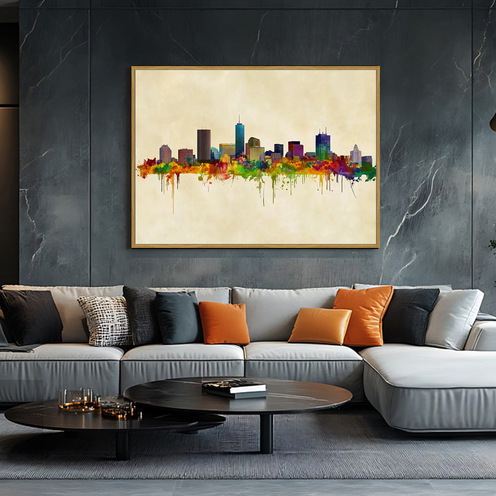 Vibrant City Skyline Watercolor Canvas Wall Art
