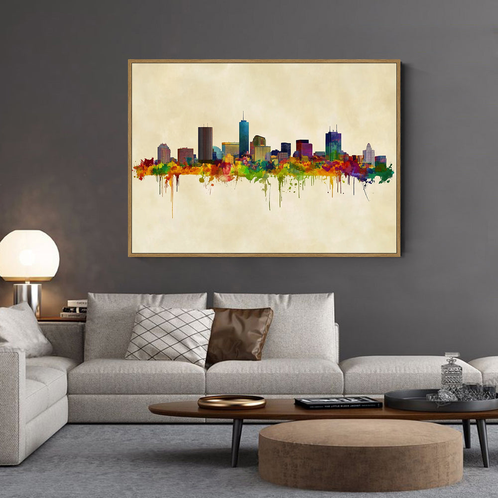 Vibrant City Skyline Watercolor Canvas Wall Art
