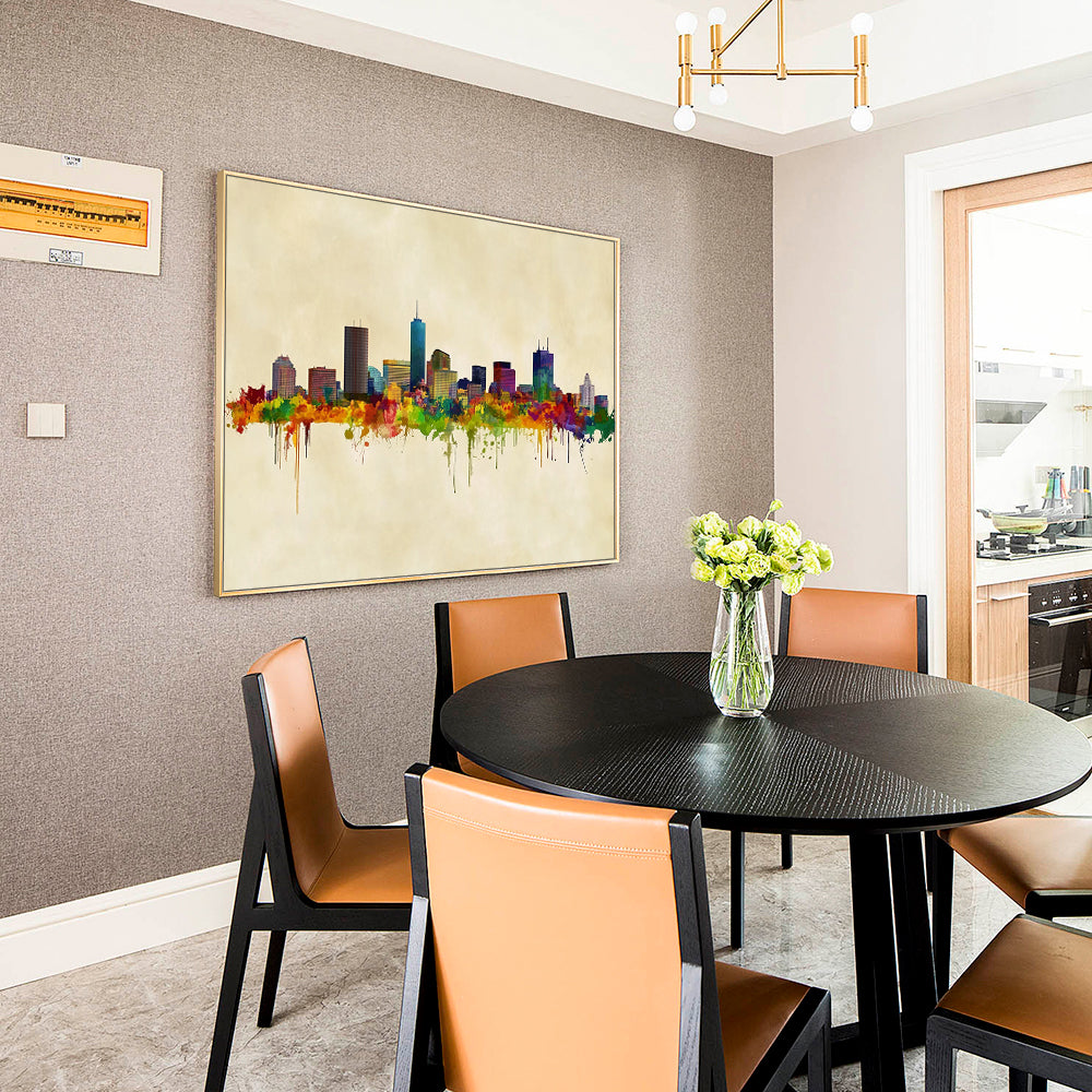 Vibrant City Skyline Watercolor Canvas Wall Art