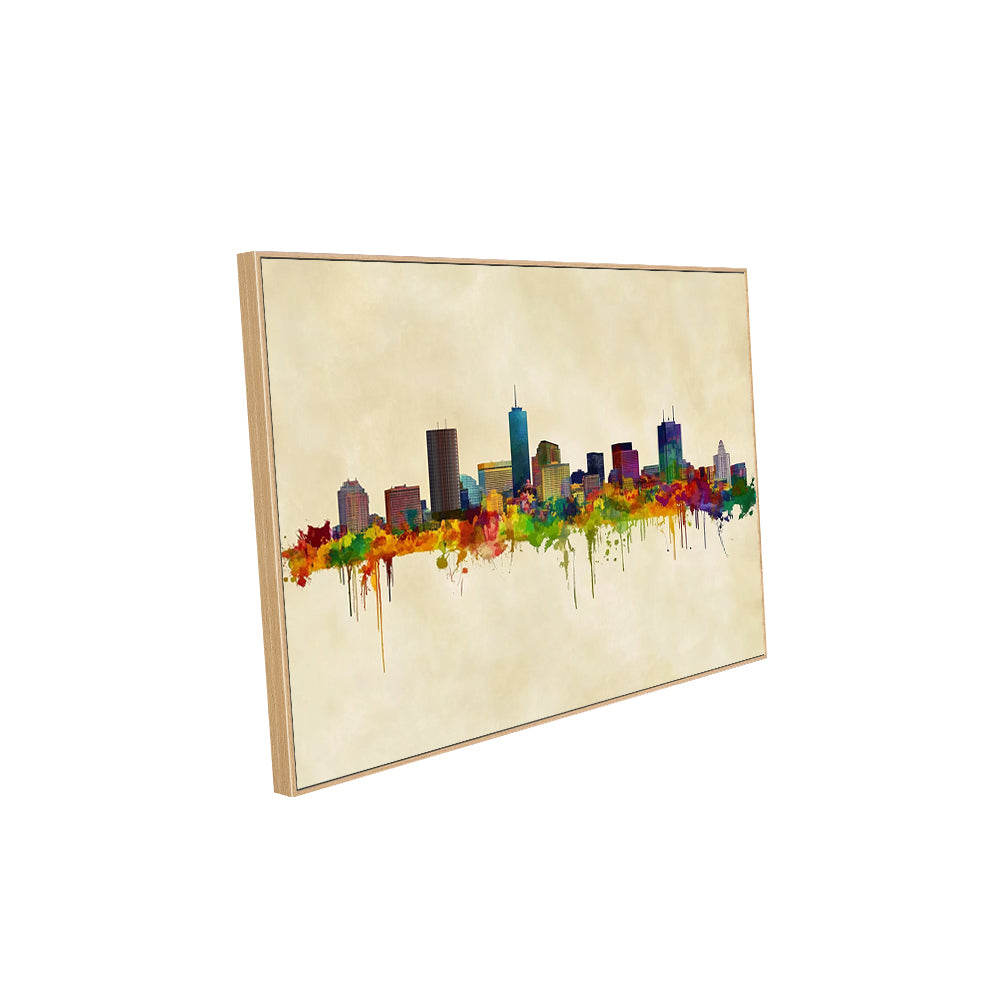 Vibrant City Skyline Watercolor Canvas Wall Art