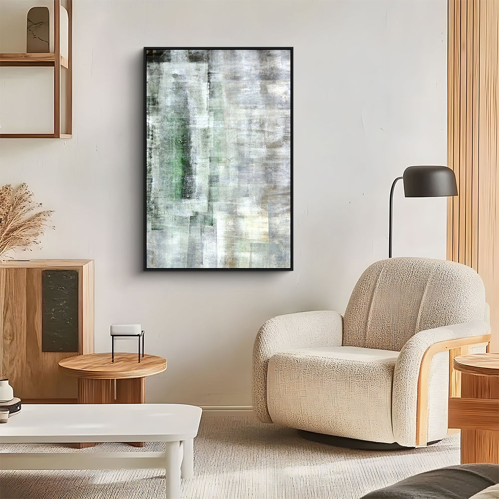 Modern Green & Gray Canvas Wall Art – Contemporary Textured Painting