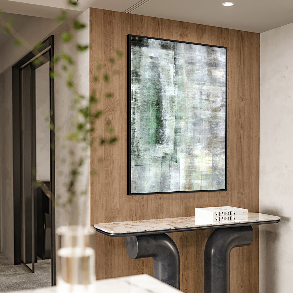 Modern Green & Gray Canvas Wall Art – Contemporary Textured Painting