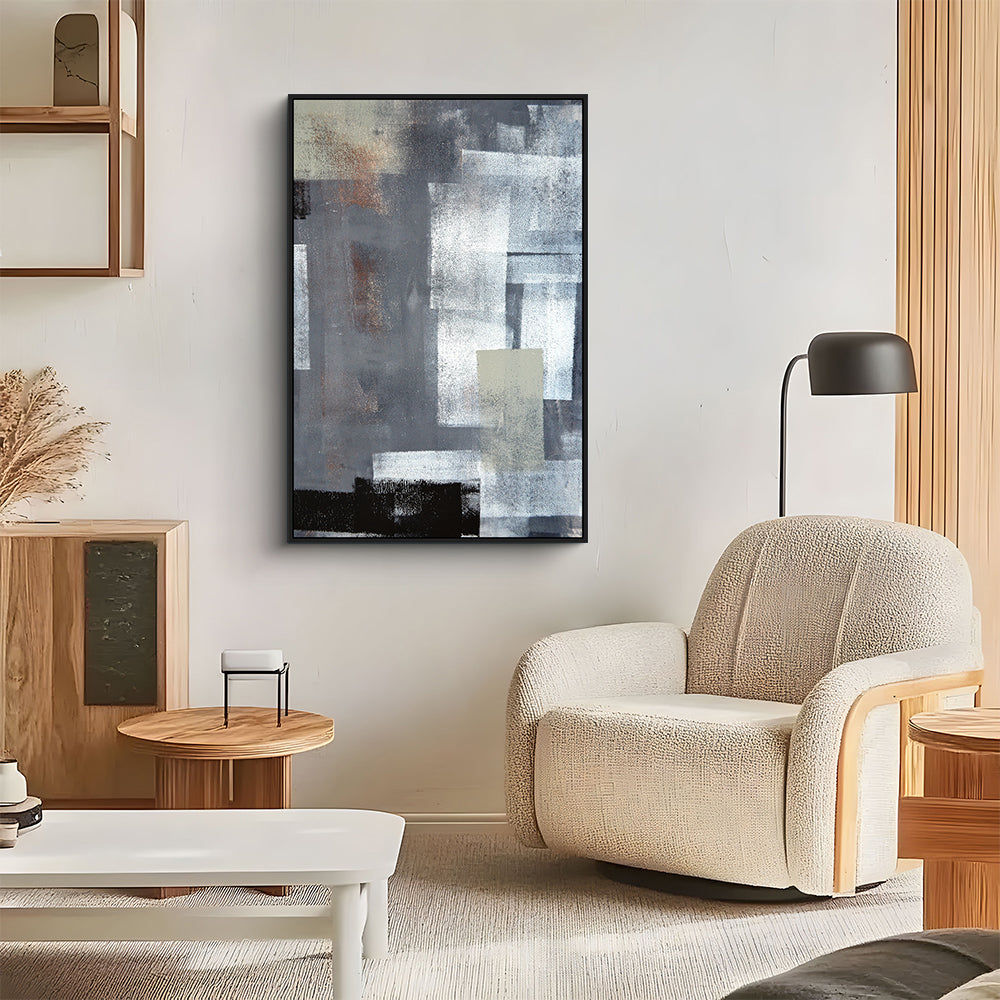 Modern Geometric Canvas Wall Art – Minimalist Grey & Metallic Tones