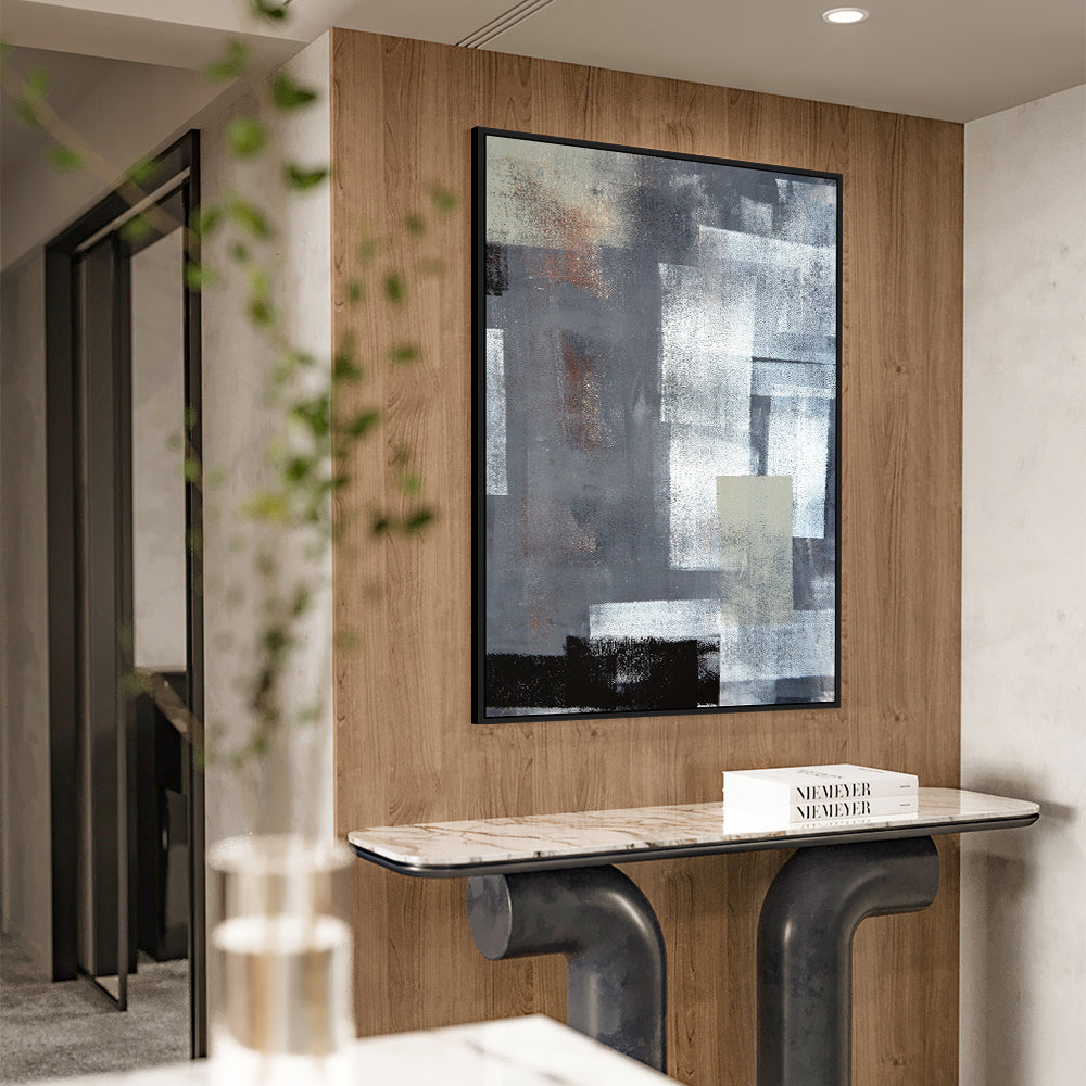 Modern Geometric Canvas Wall Art – Minimalist Grey & Metallic Tones