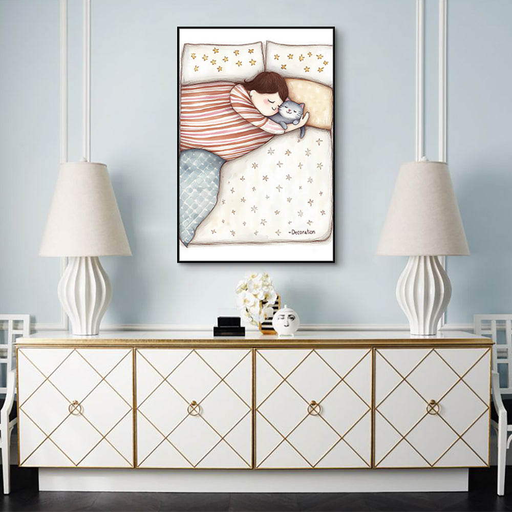 Cozy Bedtime Illustration Canvas Wall Art
