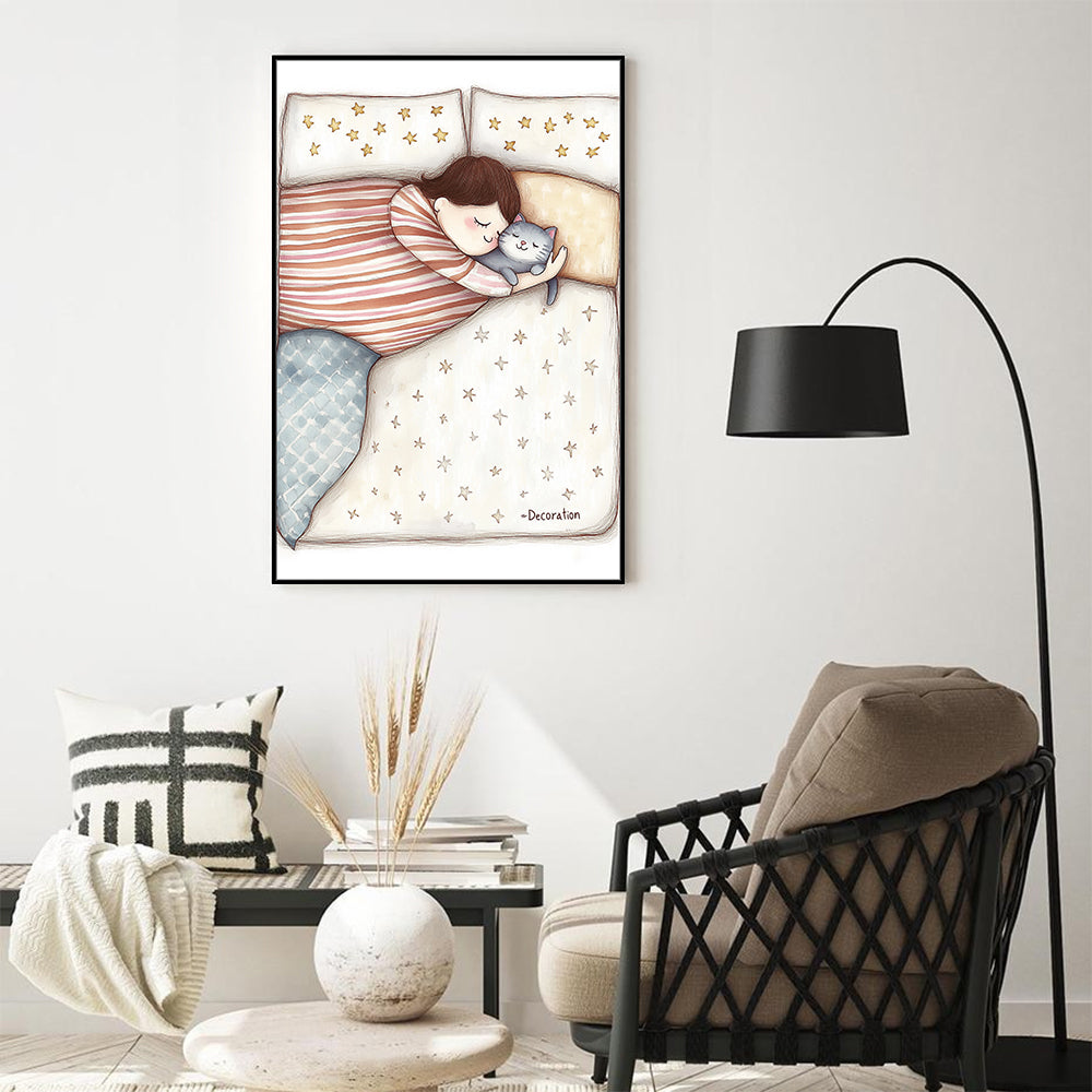 Cozy Bedtime Illustration Canvas Wall Art