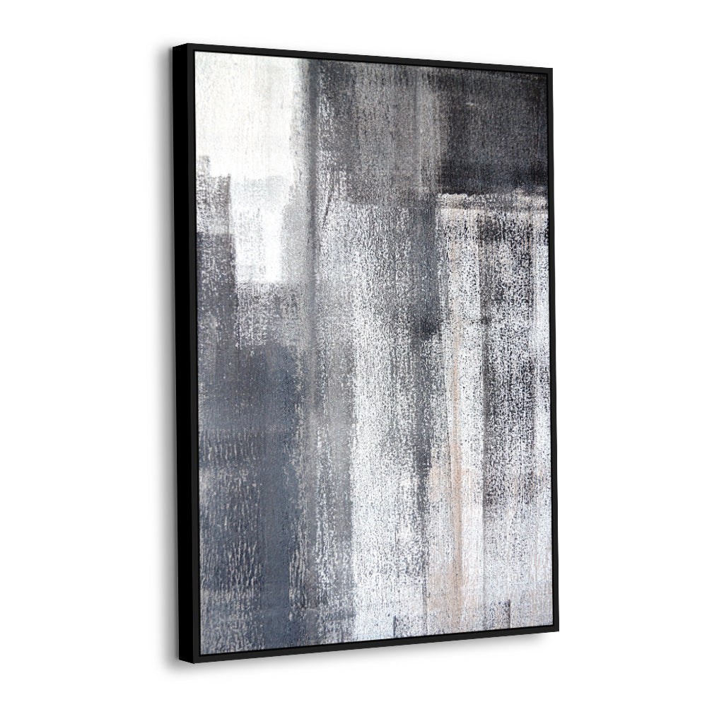 Modern Abstract Black and Gray Framed Canvas Wall Art