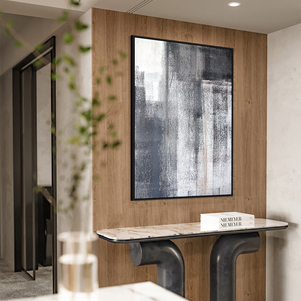 Modern Abstract Black and Gray Framed Canvas Wall Art