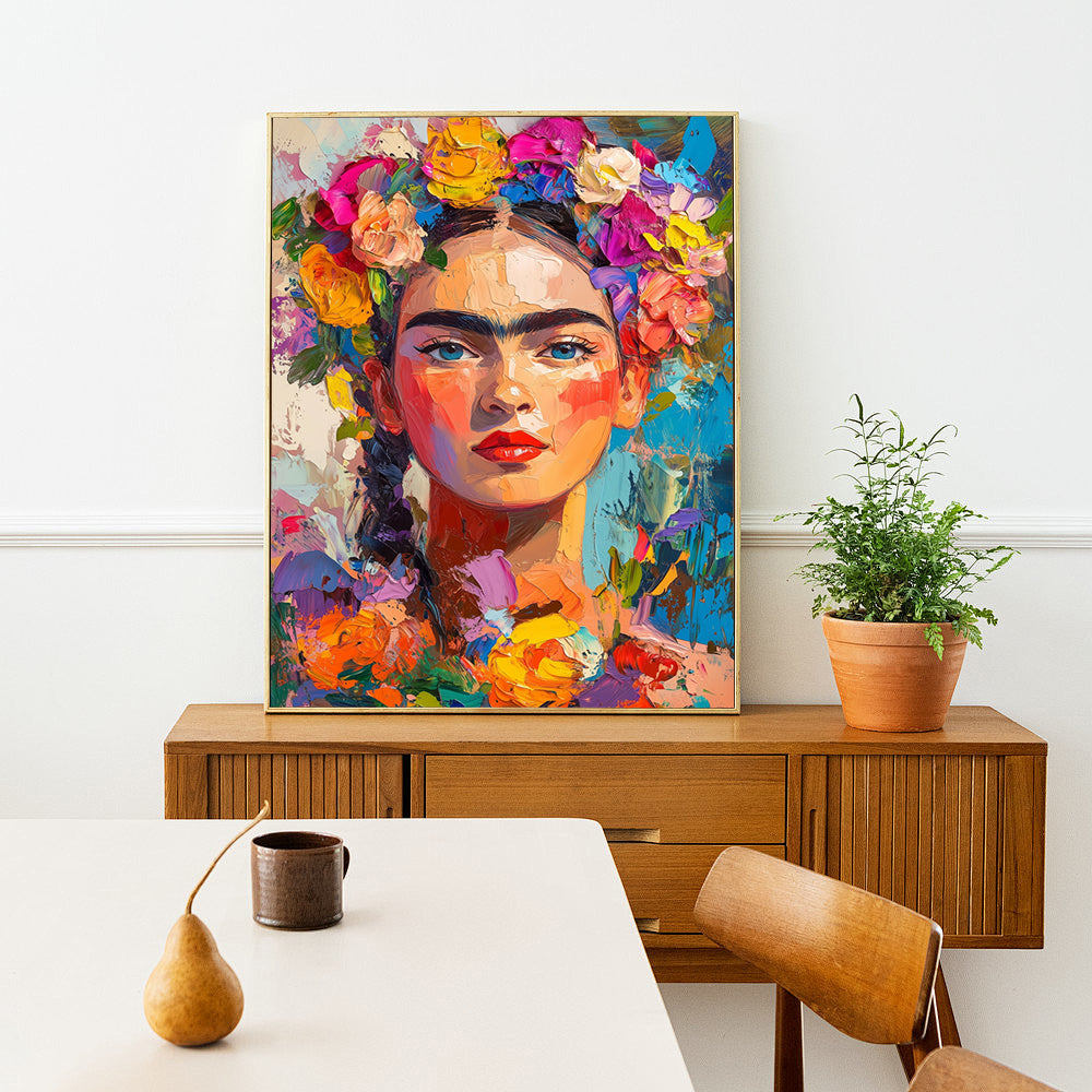 Vibrant Frida-Inspired Portrait Canvas Wall Art