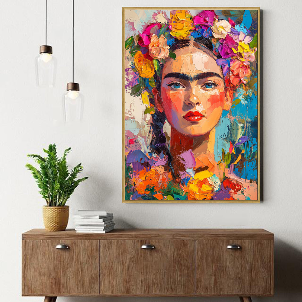 Vibrant Frida-Inspired Portrait Canvas Wall Art