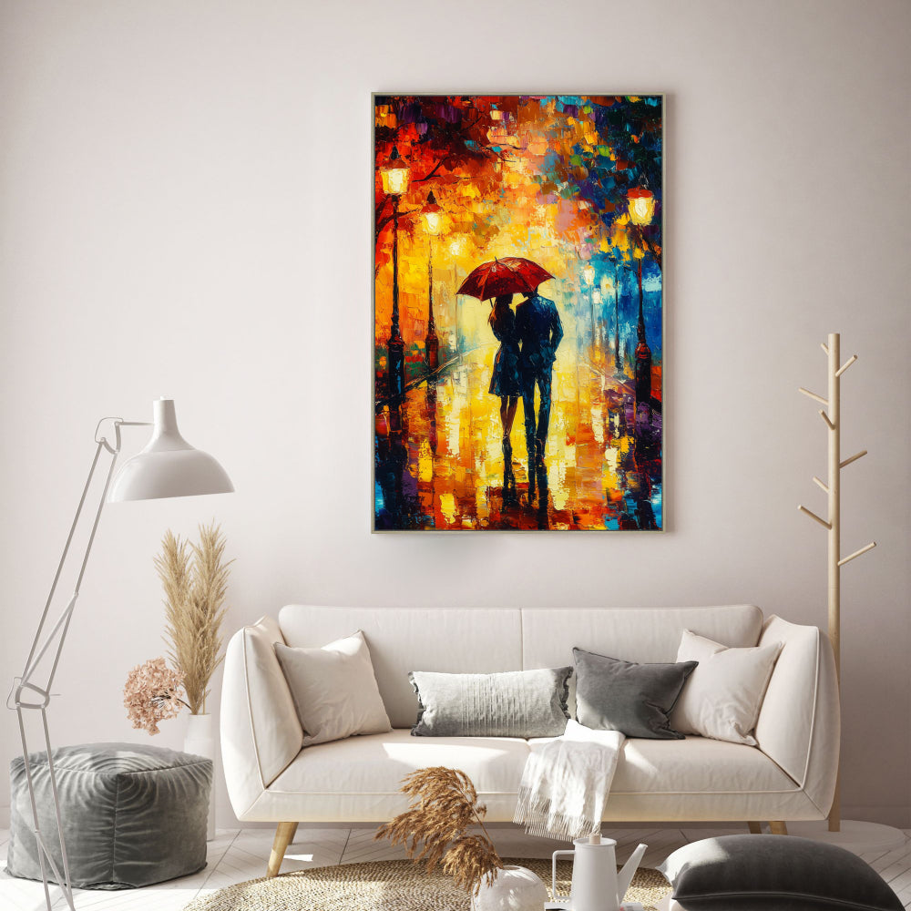 Romantic Rainy Walk Canvas Wall Art