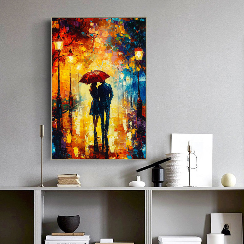 Romantic Rainy Walk Canvas Wall Art