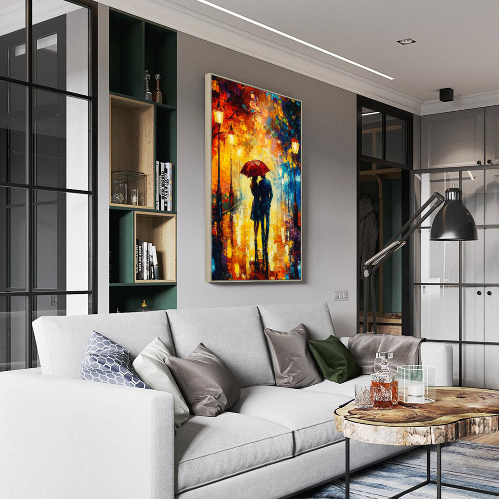 Romantic Rainy Walk Canvas Wall Art