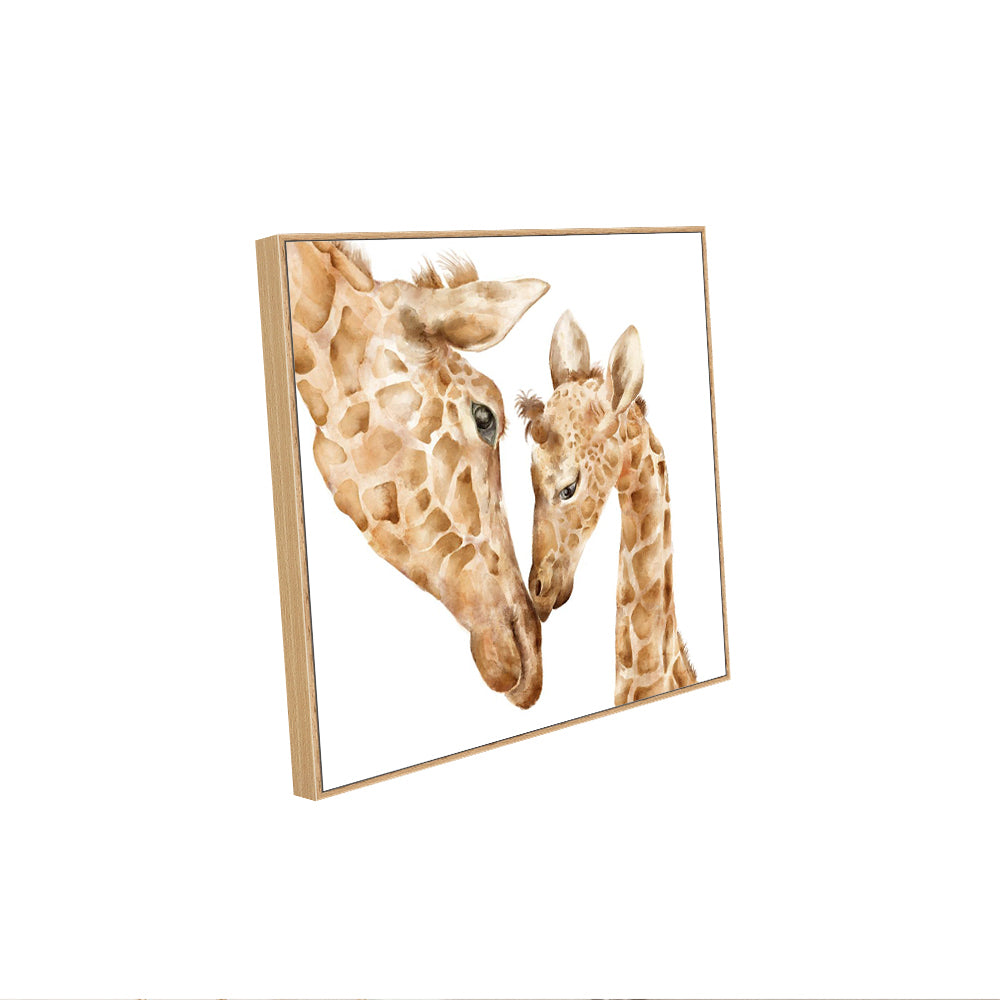 Loving Giraffes Watercolor Canvas Wall Art – Mother & Baby Wildlife Painting