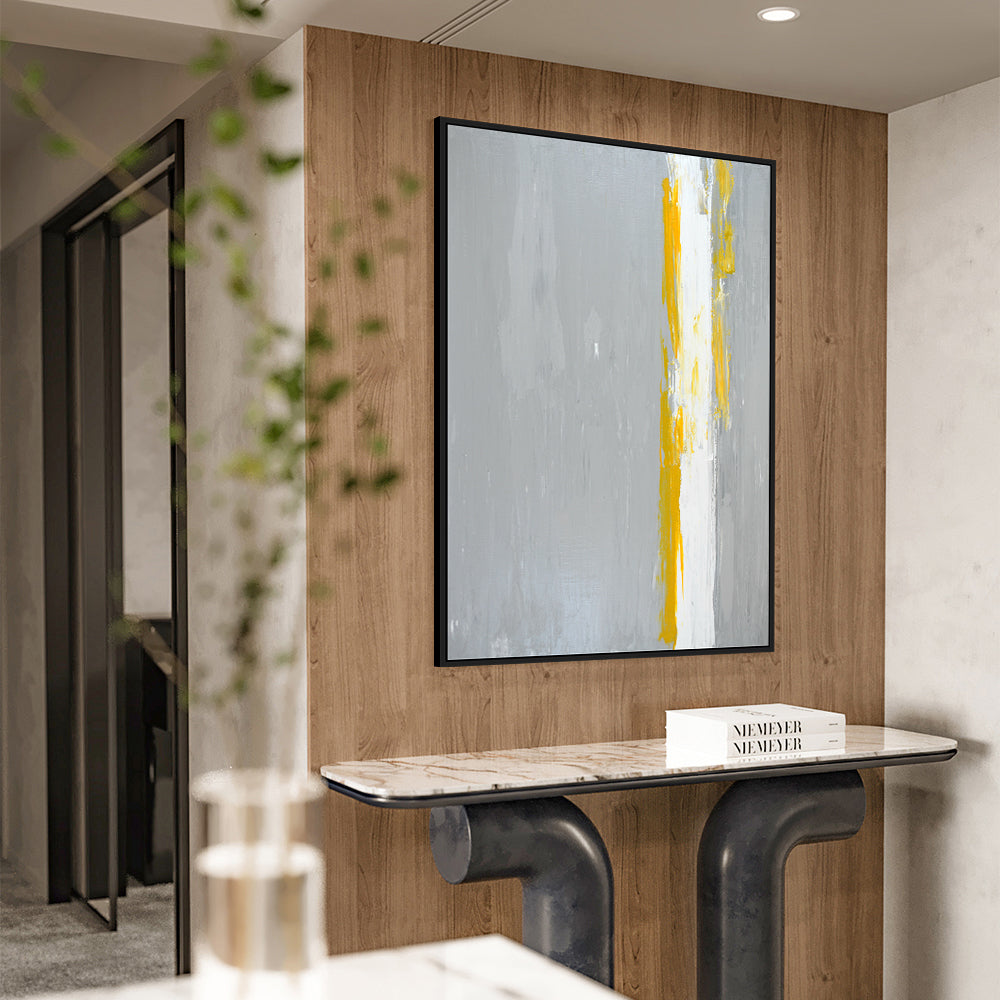 Modern Abstract Gray And Yellow Canvas Wall Art – A Striking Blend Of Elegance And Energy
