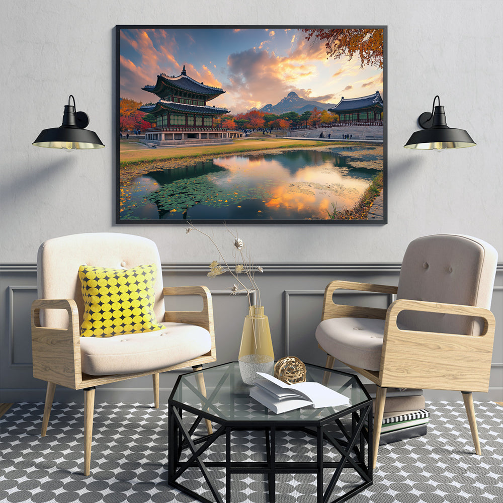 Tranquil Korean Pavilion At Sunset Canvas Wall Art