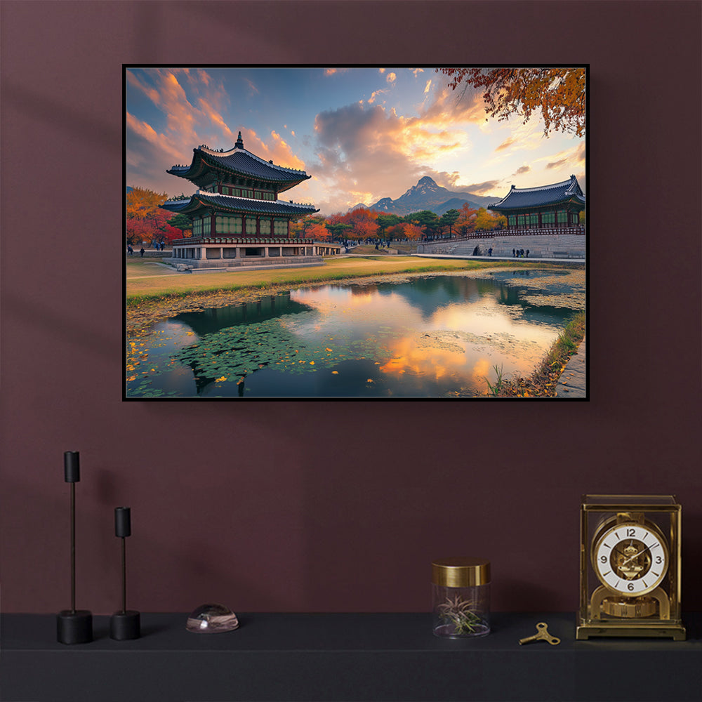Tranquil Korean Pavilion At Sunset Canvas Wall Art