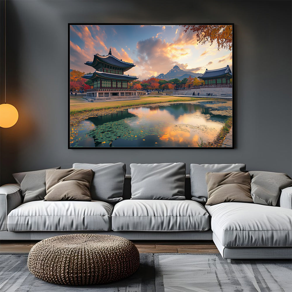 Tranquil Korean Pavilion At Sunset Canvas Wall Art