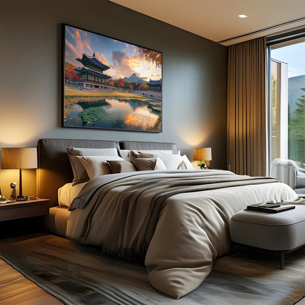 Tranquil Korean Pavilion At Sunset Canvas Wall Art