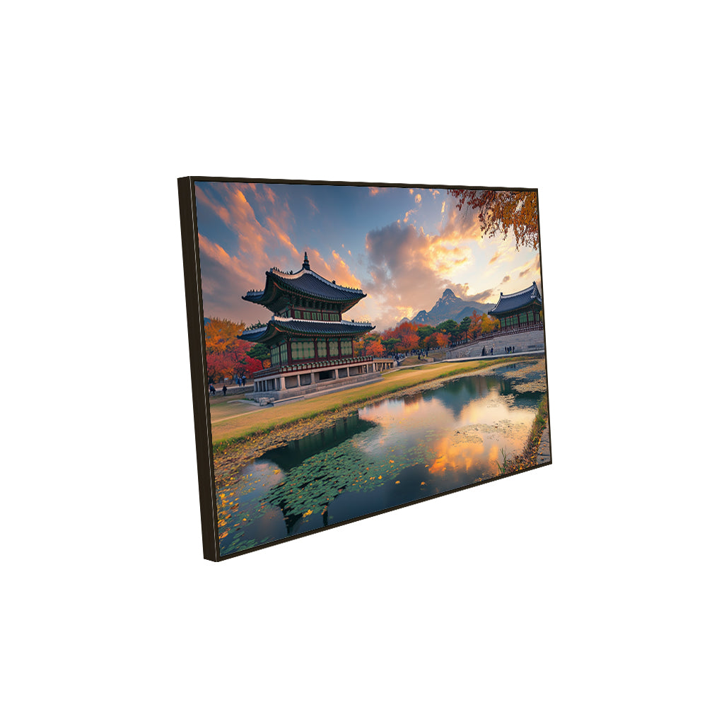 Tranquil Korean Pavilion At Sunset Canvas Wall Art