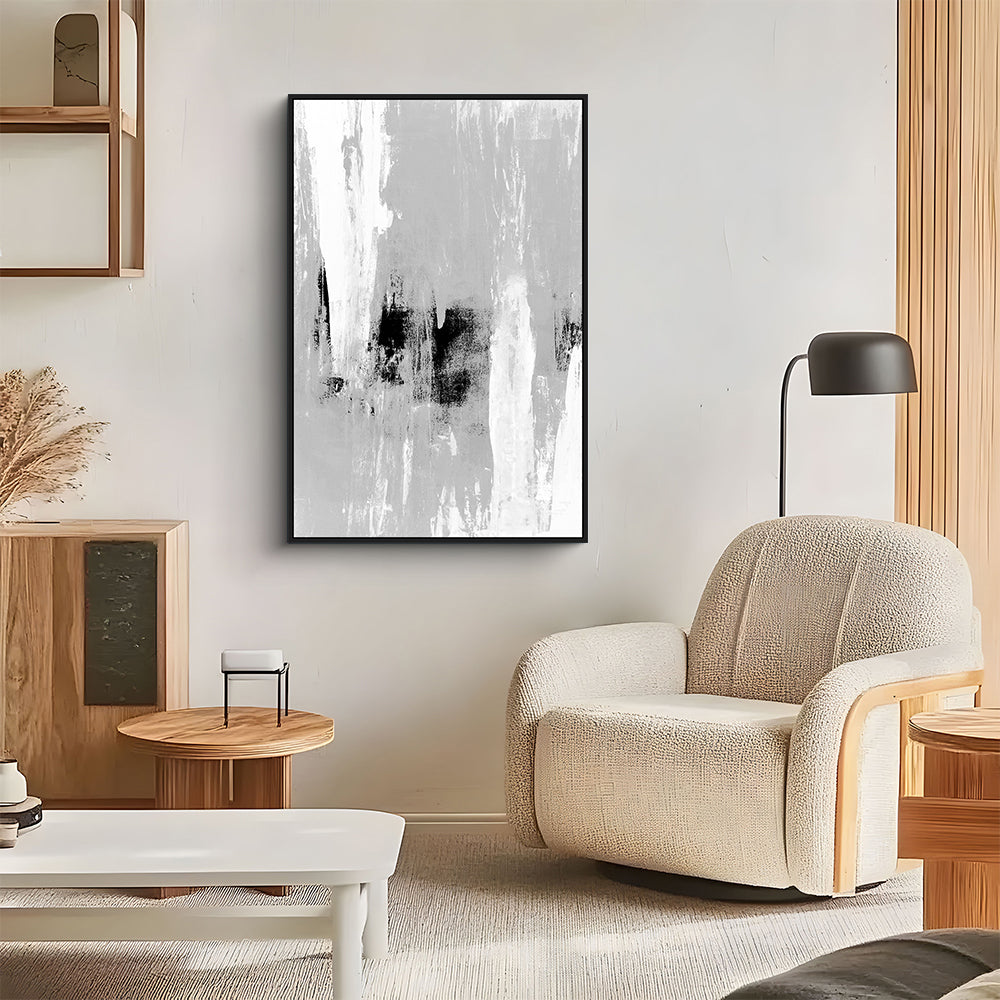 Minimalist Black, Gray, And White Abstract Canvas Wall Art