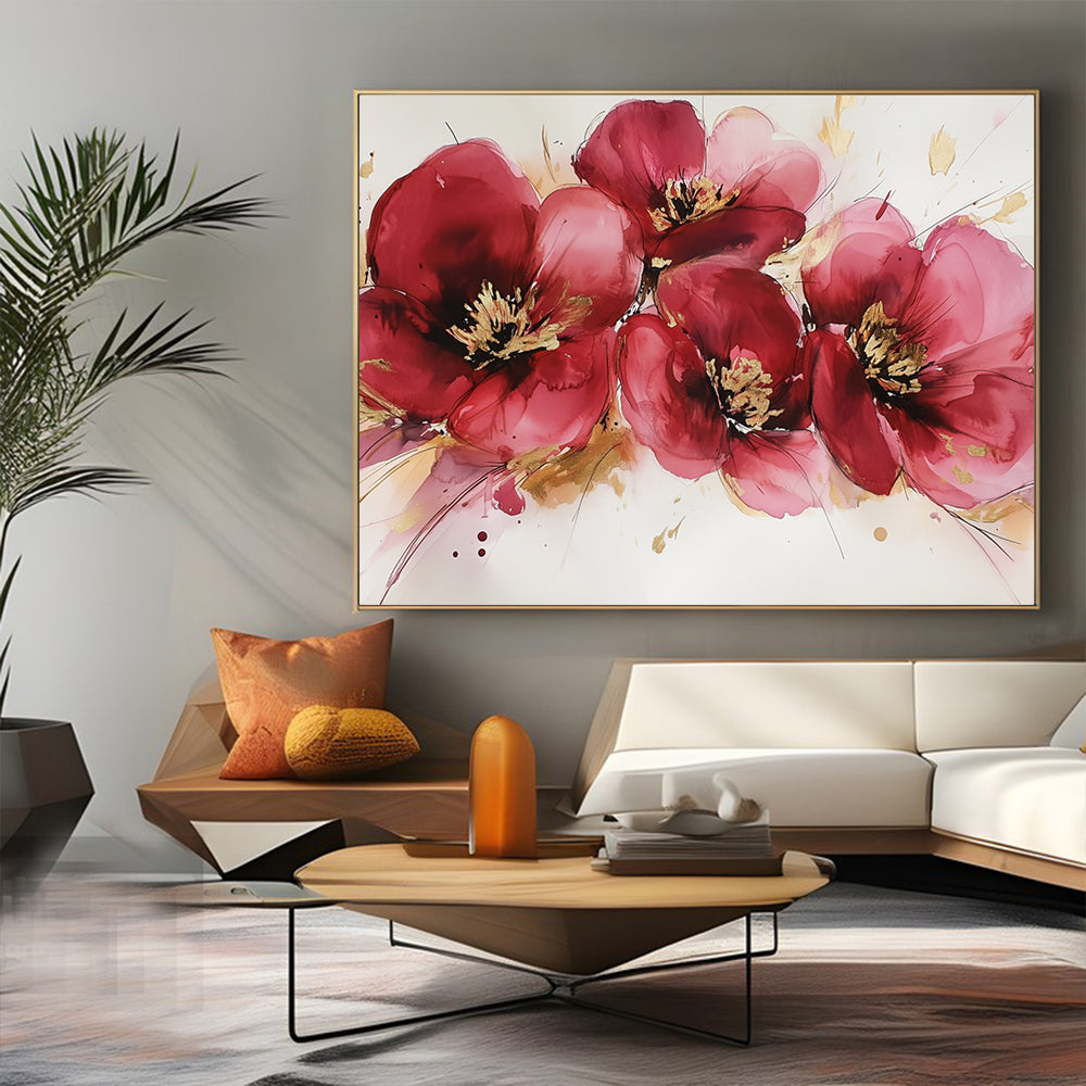 Bold Crimson Blossoms Canvas Wall Art