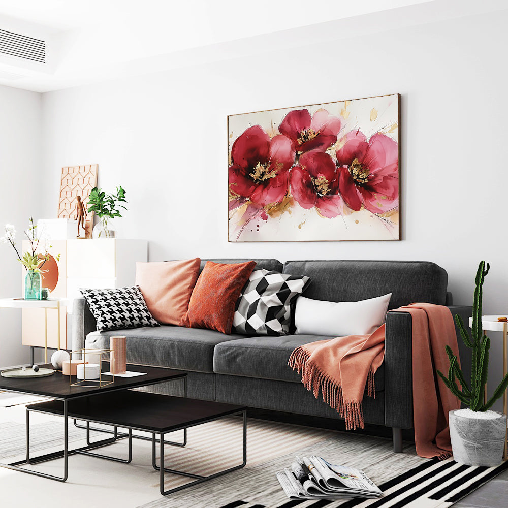 Bold Crimson Blossoms Canvas Wall Art