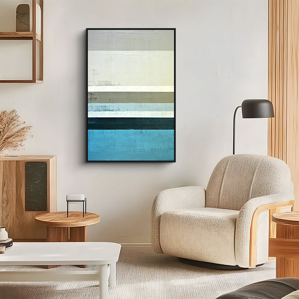 Modern Blue & Neutral Stripes Canvas Wall Art