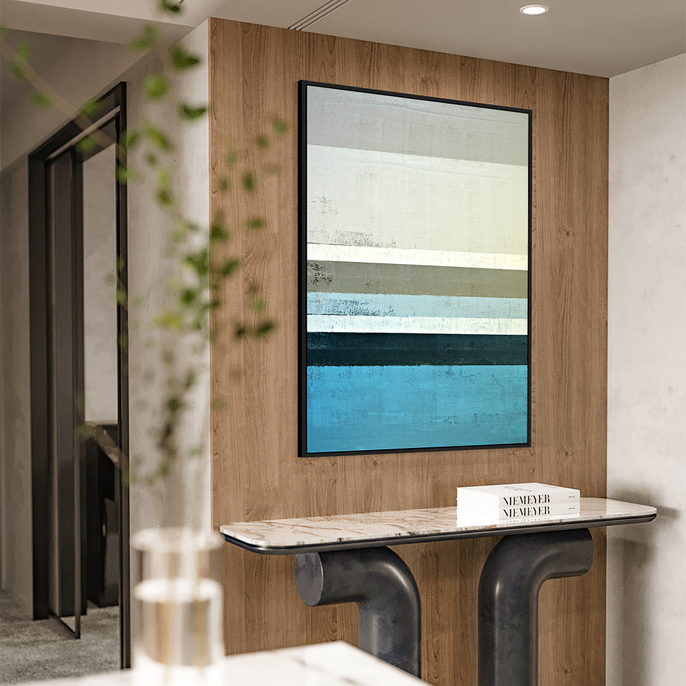 Modern Blue & Neutral Stripes Canvas Wall Art