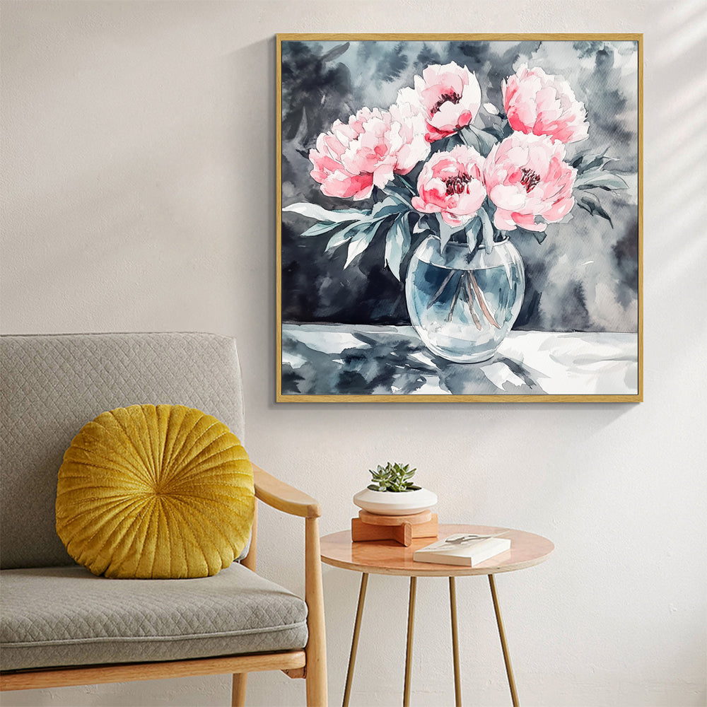 Elegant Peonies In Vase Canvas Wall Art