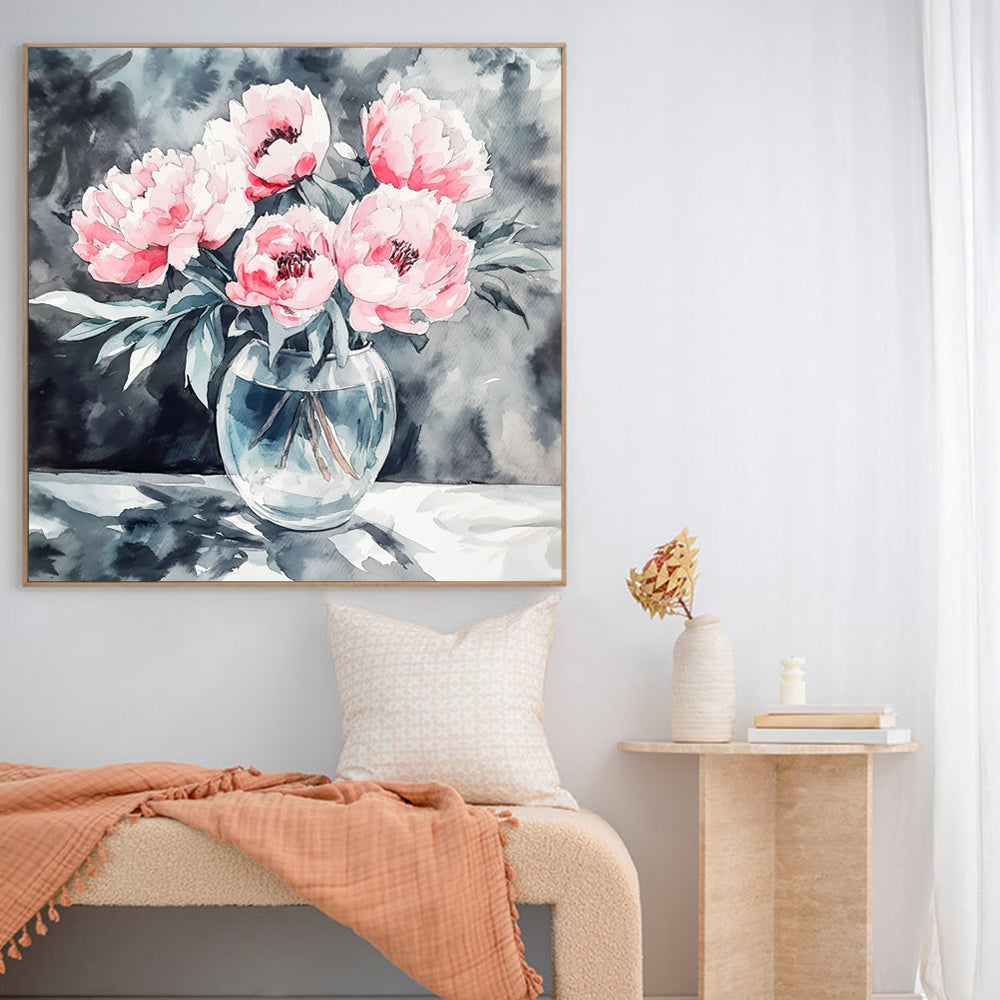 Elegant Peonies In Vase Canvas Wall Art