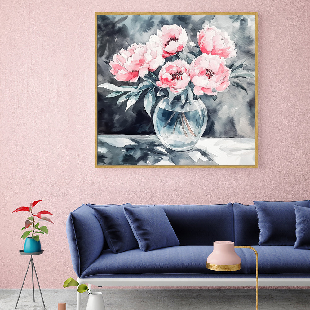 Elegant Peonies In Vase Canvas Wall Art