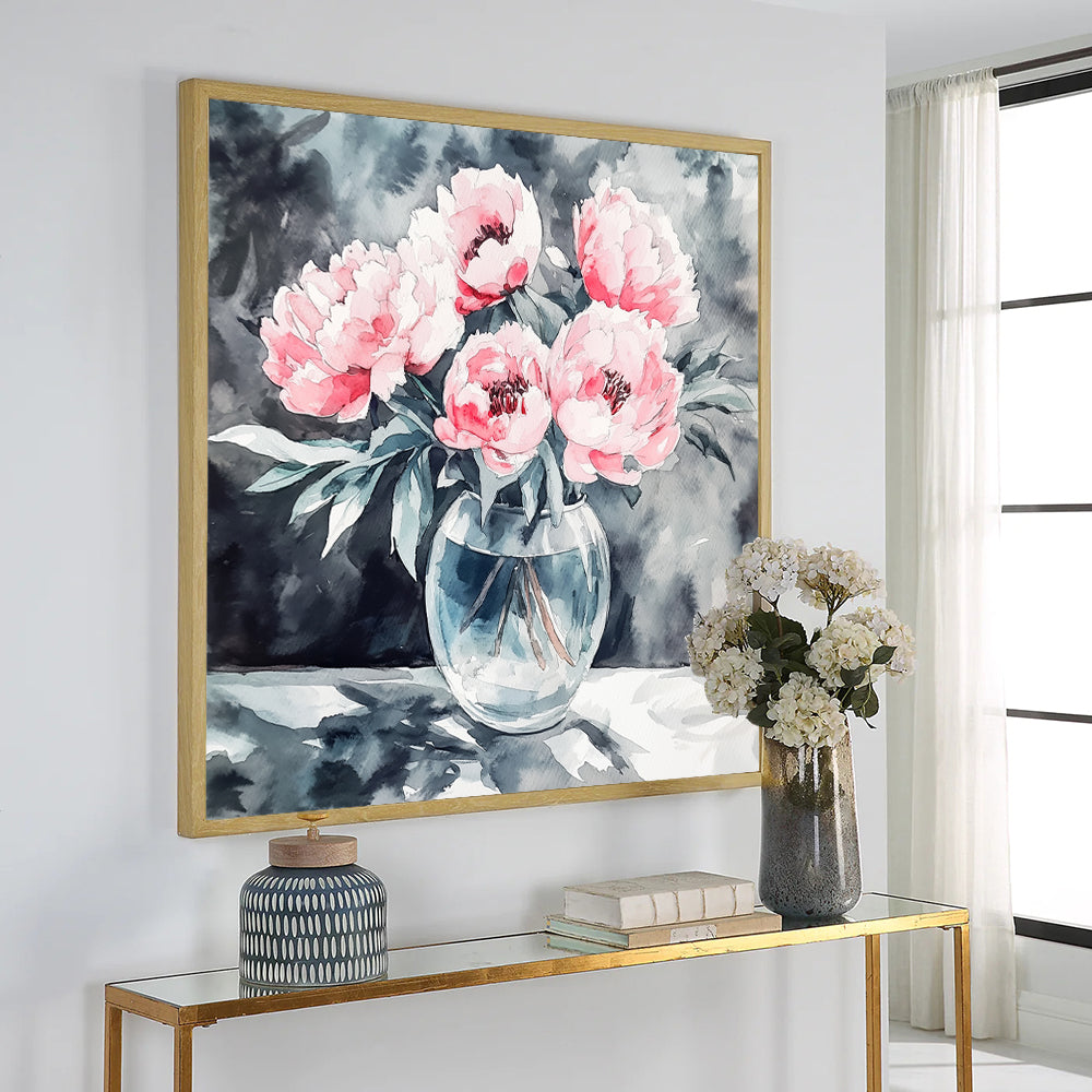 Elegant Peonies In Vase Canvas Wall Art