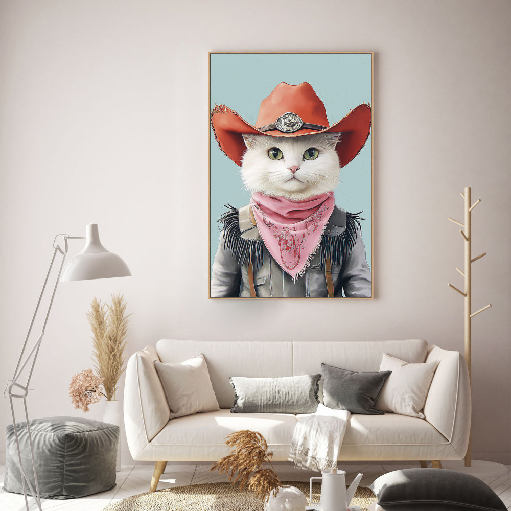 Purrfect Cowboy: Western Cat Canvas Art