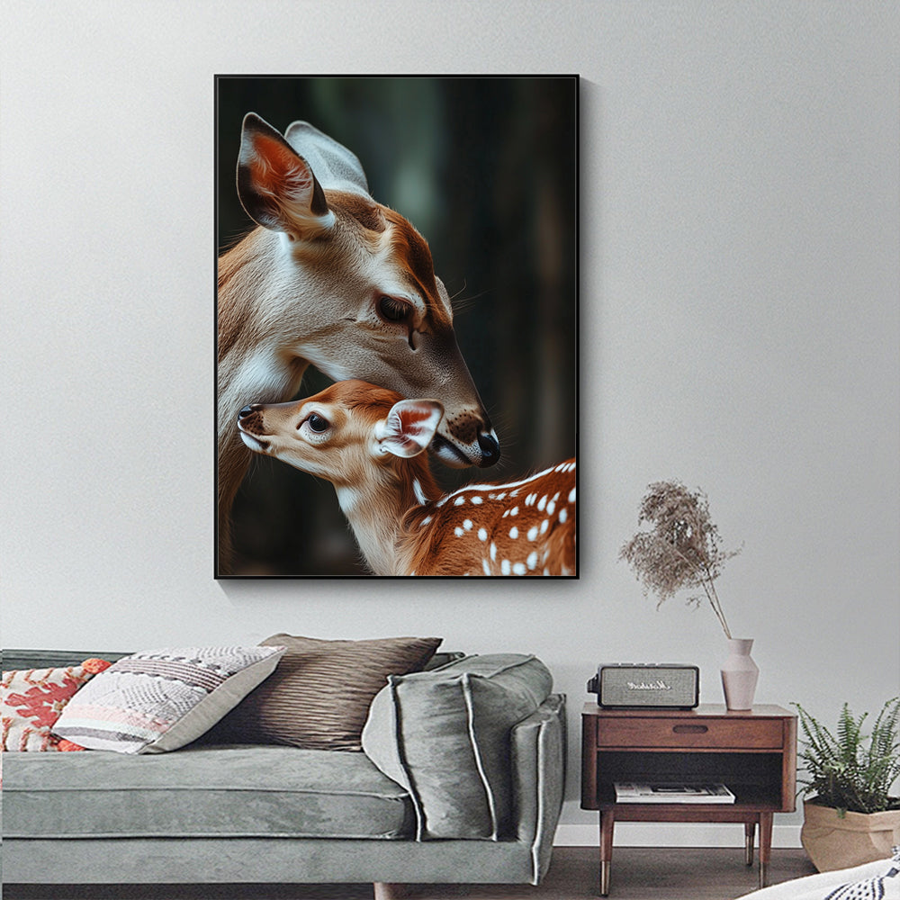 Gentle Bond: Deer and Fawn Canvas Wall Artv