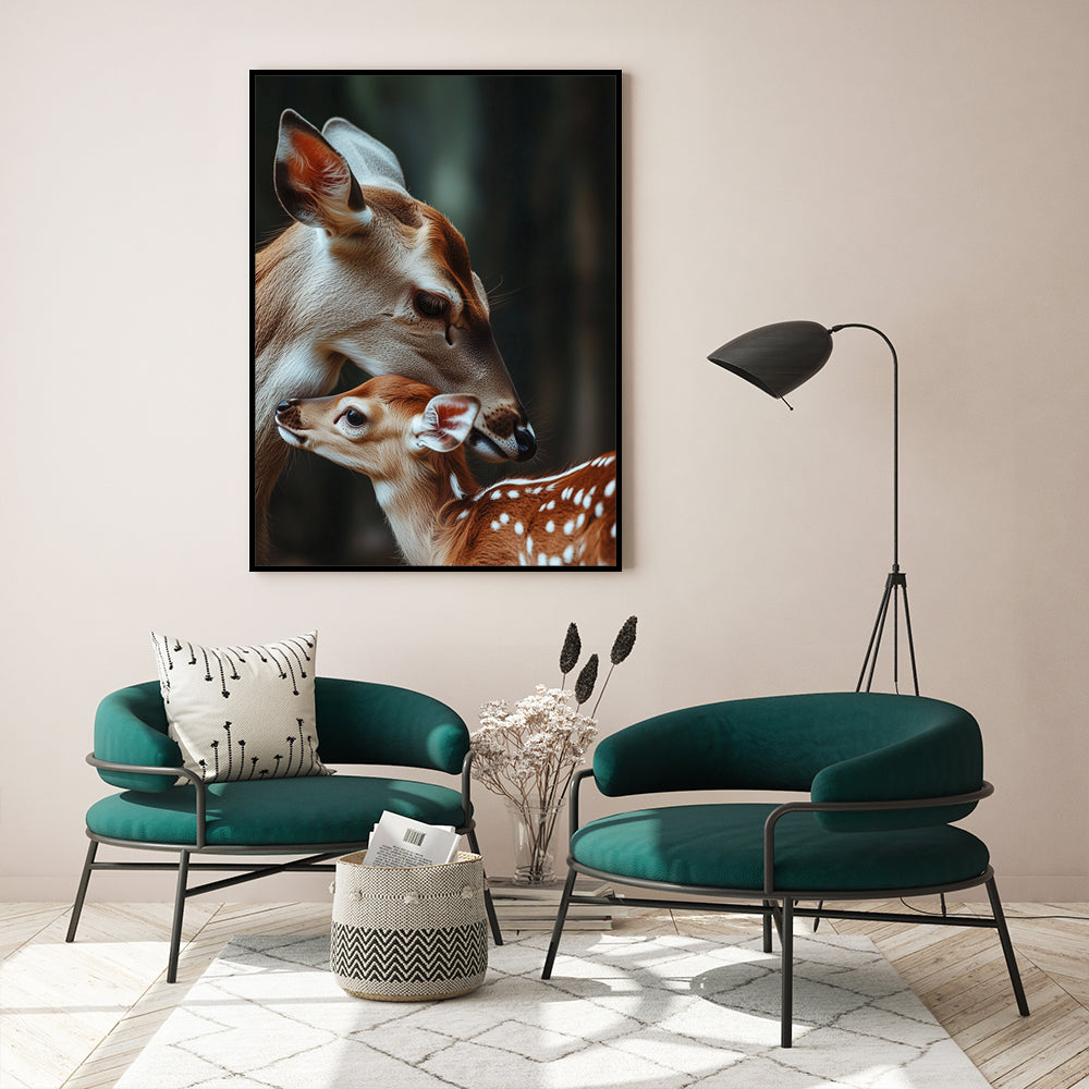 Gentle Bond: Deer and Fawn Canvas Wall Art