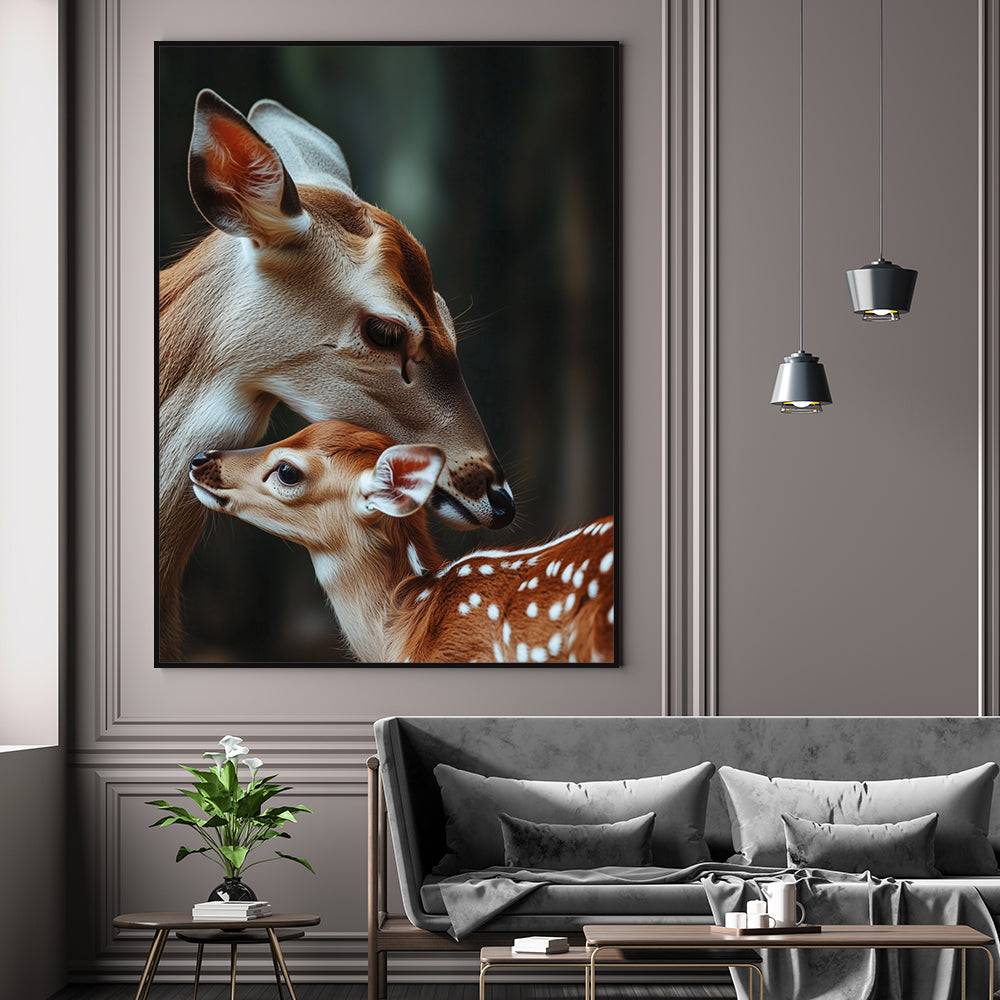 Gentle Bond: Deer and Fawn Canvas Wall Art