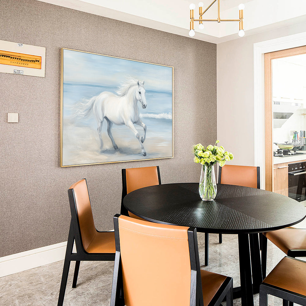 Majestic White Horse By The Sea Canvas Wall Art