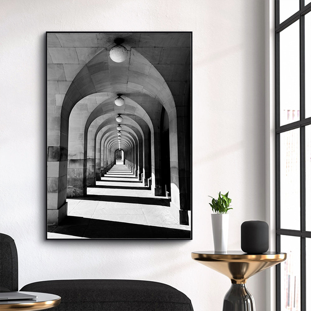 Endless Arches – Black And White Architectural Canvas Wall Art