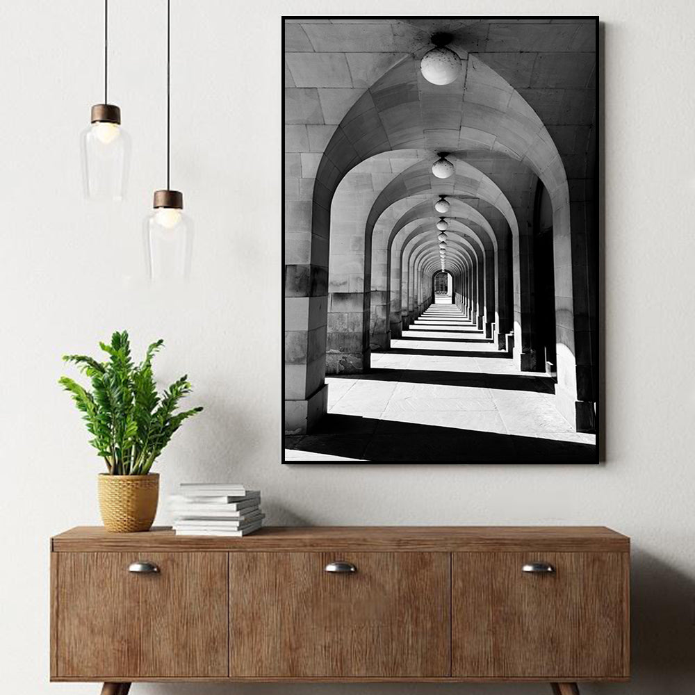 Endless Arches – Black And White Architectural Canvas Wall Art