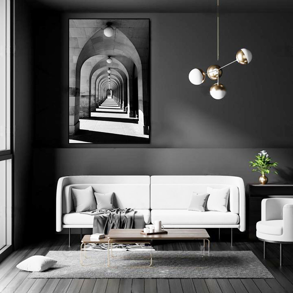 Endless Arches – Black And White Architectural Canvas Wall Art