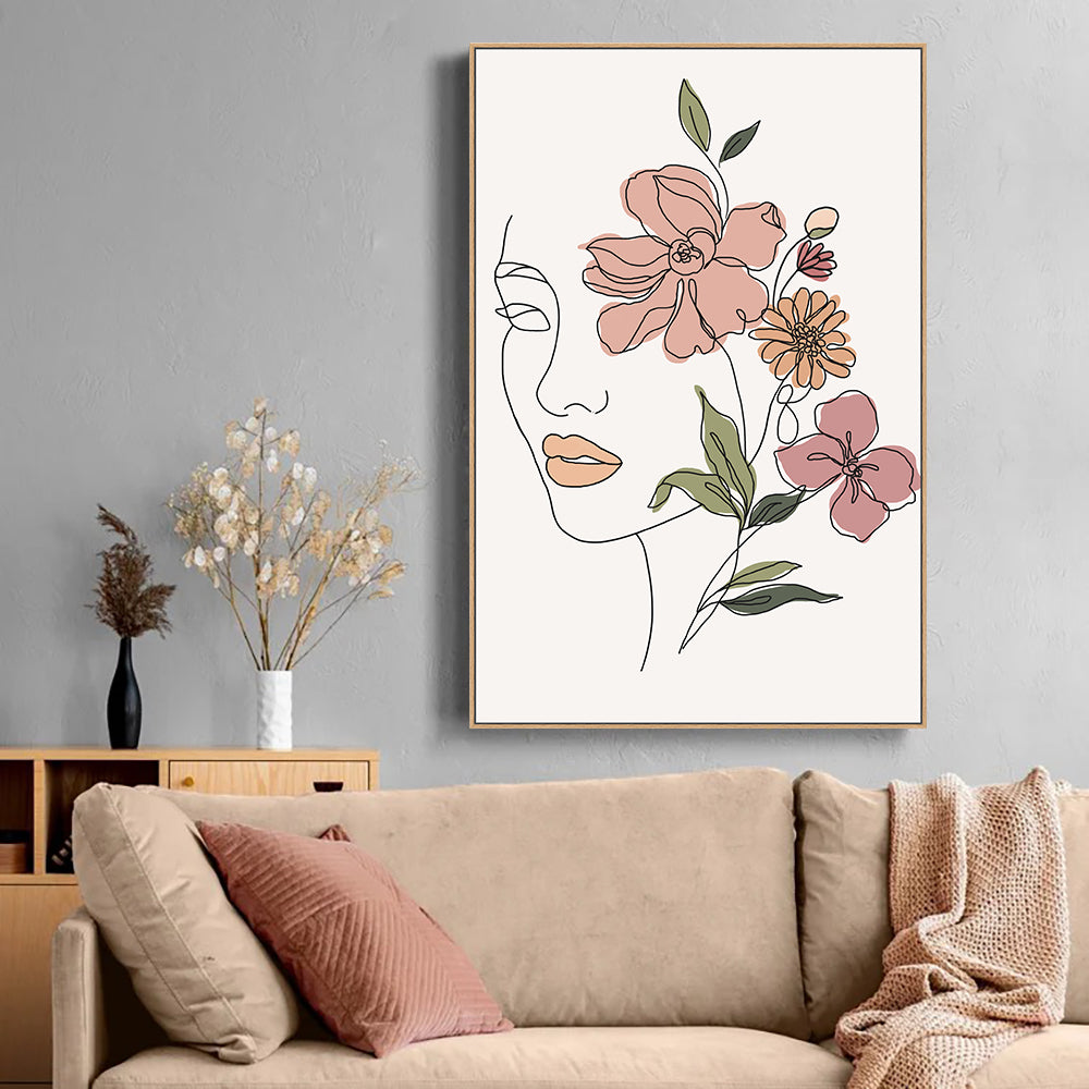 Floral Line Art Canvas Wall Art