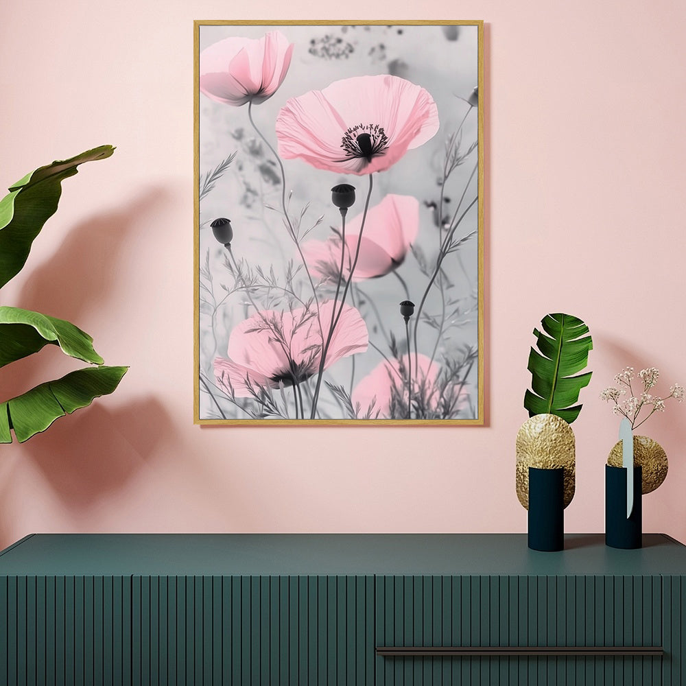 "Delicate Pink Poppies" – Graceful Elegance For Any Room - Canvas Wall Art