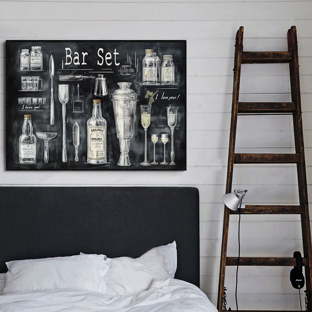 "Vintage Bar Essentials" Canvas Wall Art
