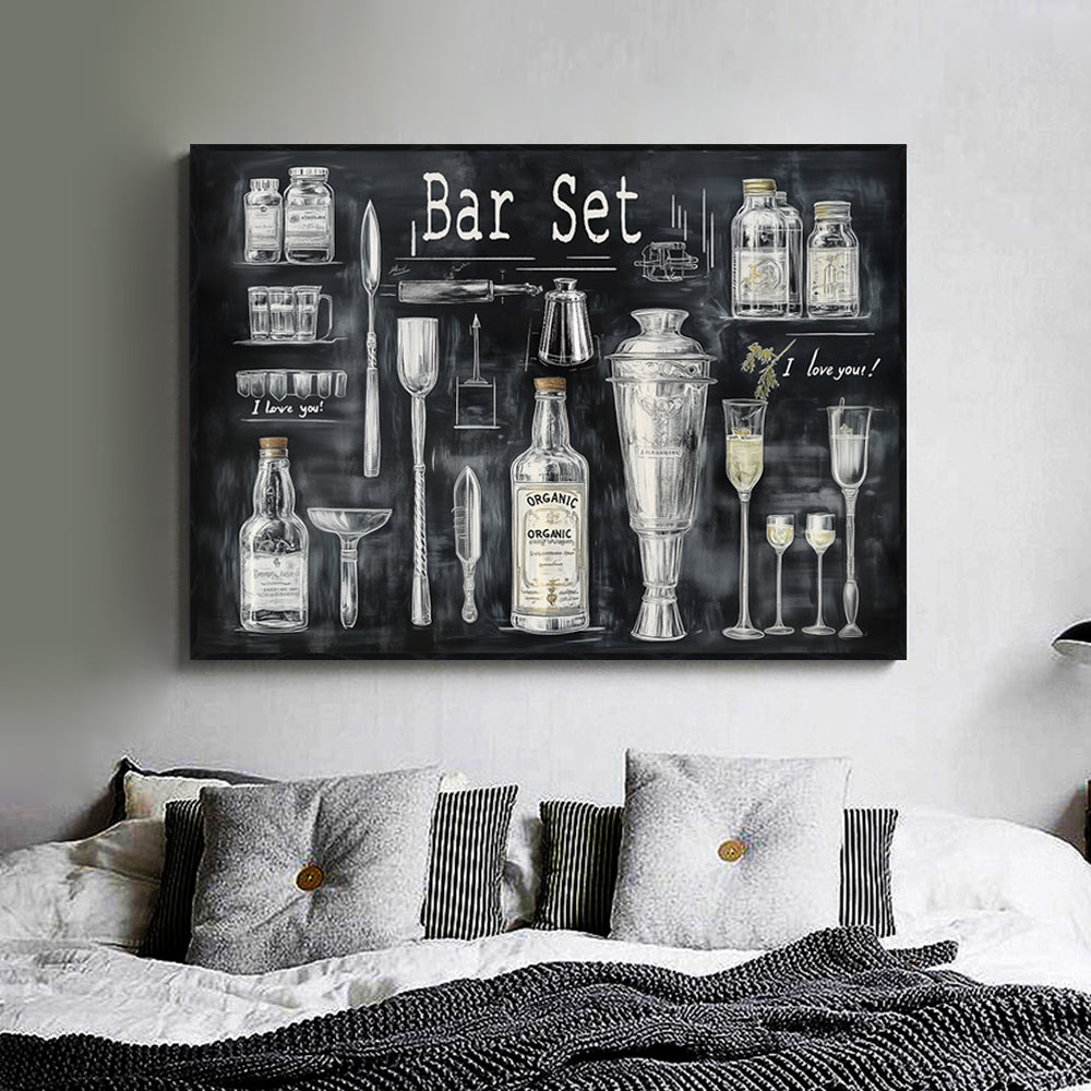"Vintage Bar Essentials" Canvas Wall Art