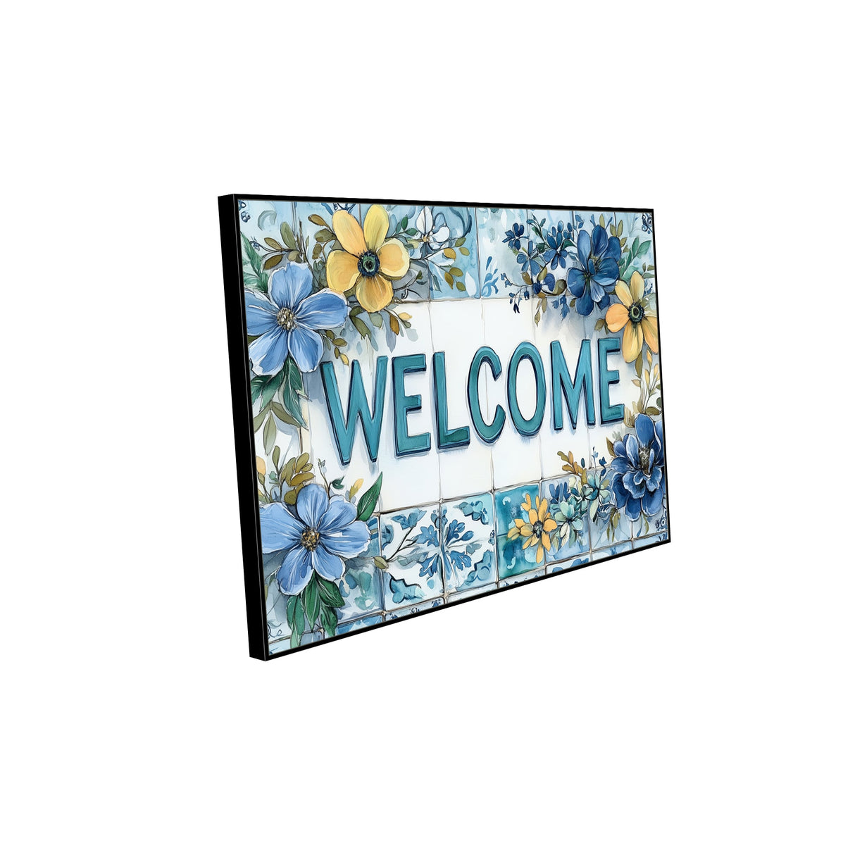 Elegant Floral Welcome Sign Canvas Wall Art