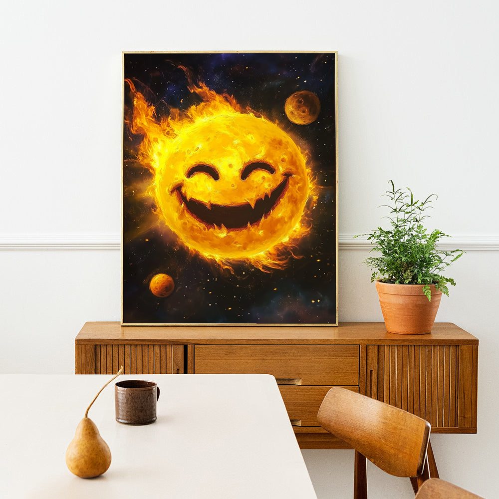 "Fiery Smiley Sun" -Cosmic Charm- Canvas Wall Art
